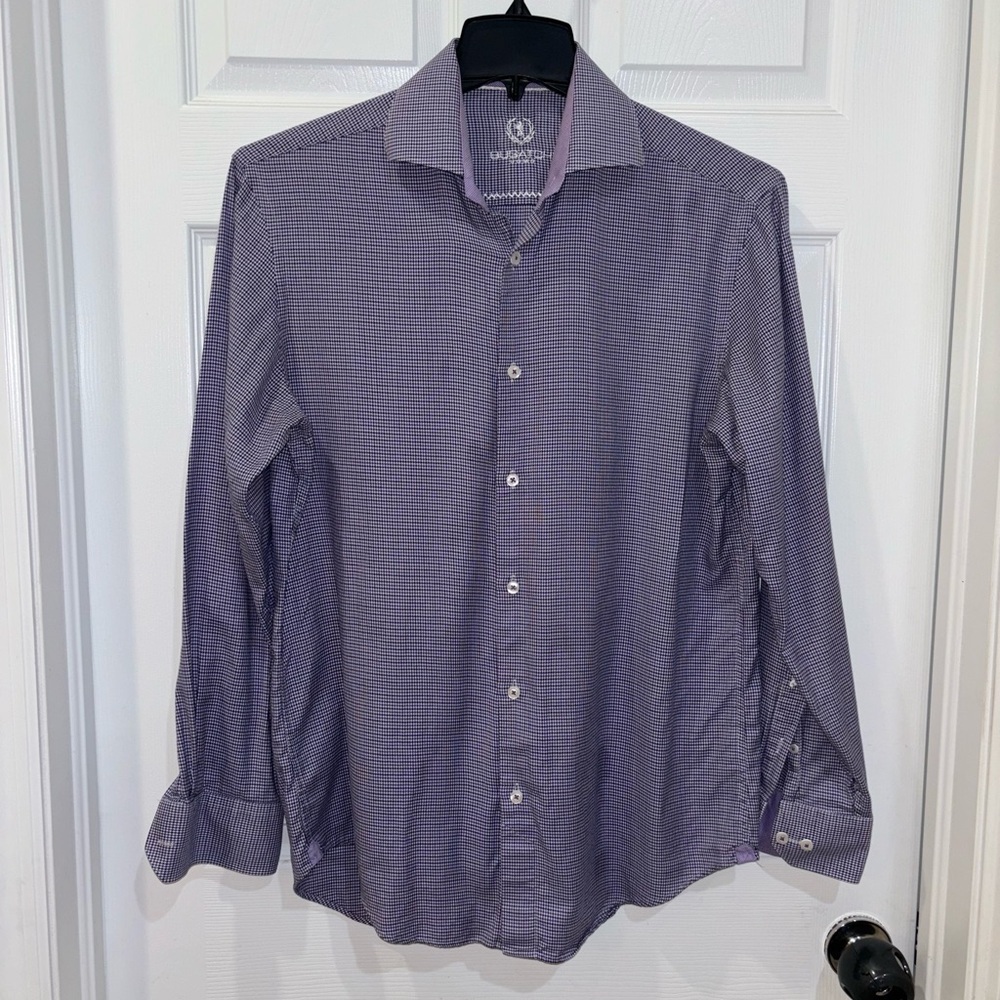 BUGatchi LS Button Down purple and black houndstooth shirt SZ 16/40 - Picture 2 of 8
